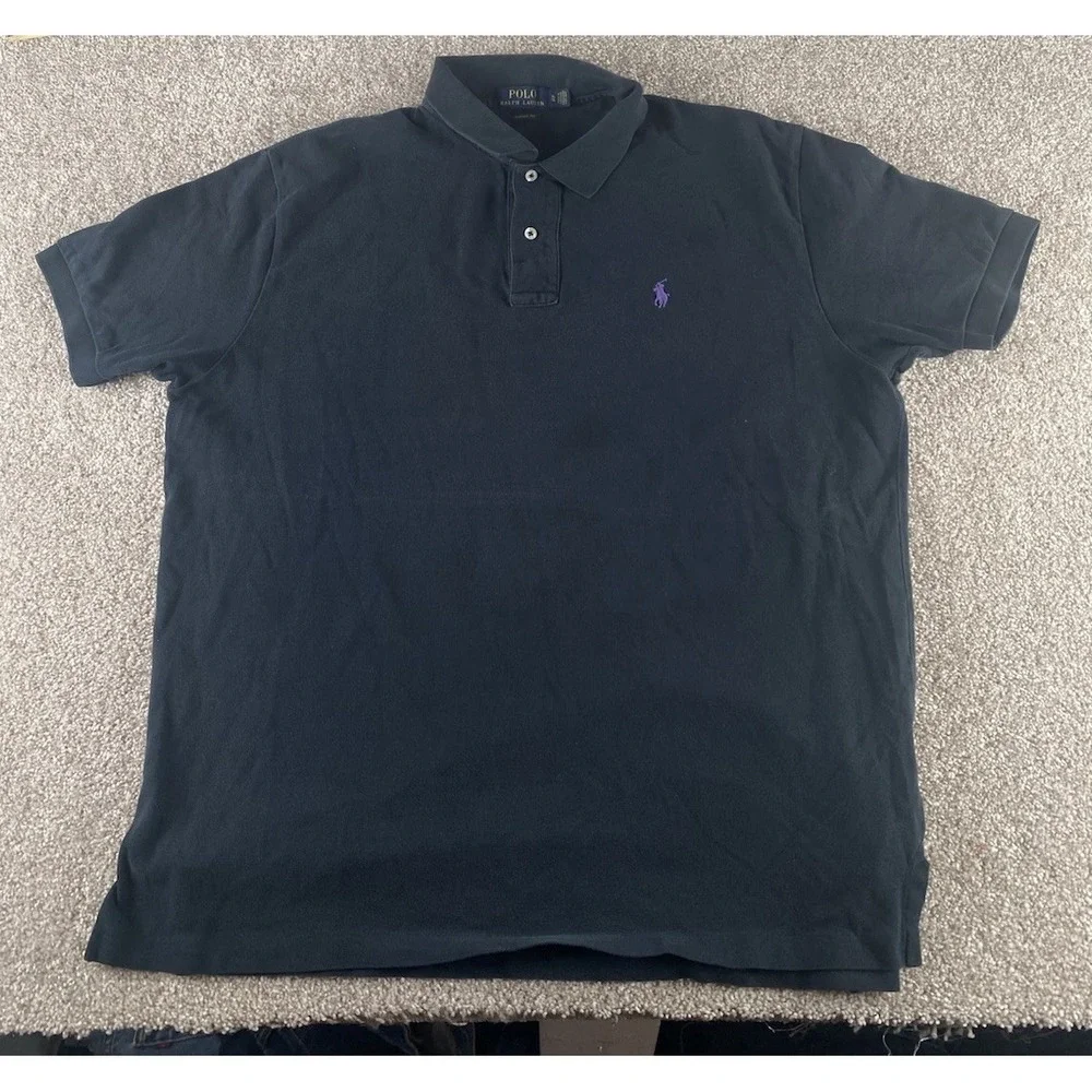 Polo Ralph Lauren Solid Black Polo Shirt Mens XL Purple Pony Cotton Preppy Work